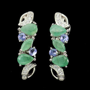 Unheated Pear Emerald 6x4mm Simulated Cz Tanzanite 925 Sterling Silver Earrings