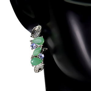 Unheated Pear Emerald 6x4mm Simulated Cz Tanzanite 925 Sterling Silver Earrings