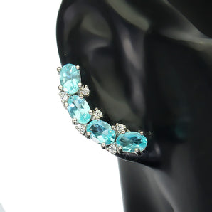 Unheated Oval Neon Blue Apatite 6x4mm Simulated Cz 925 Sterling Silver Earrings