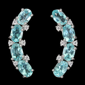 Unheated Oval Neon Blue Apatite 6x4mm Simulated Cz 925 Sterling Silver Earrings