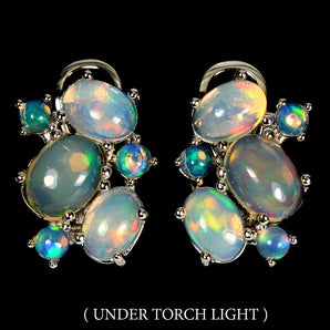 Unheated Oval Fire Opal Rainbow Full Flash 8x6mm 925 Sterling Silver Earrings