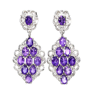 Unheated Oval Amethyst 4x3mm 14K White Gold Plate 925 Sterling Silver Earrings