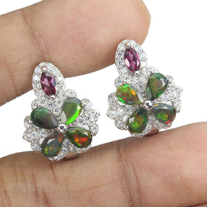 Clarity Enhanced Pear Black Opal Gems Simulated Cz 925 Sterling Silver Earrings