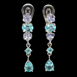 Unheated Pear Blue Apatite 6x4mm Tanzanite 925 Sterling Silver Earrings