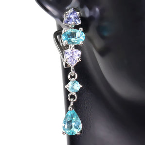 Unheated Pear Blue Apatite 6x4mm Tanzanite 925 Sterling Silver Earrings