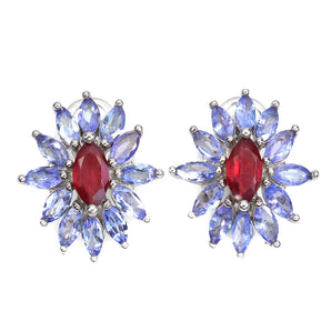 Heated Marquise Red Ruby 8x4mm Tanzanite 925 Sterling Silver Earrings