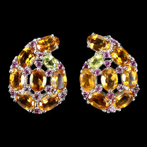 Unheated Oval Citrine 6x4mm Rhodolite Garnet Gems 925 Sterling Silver Earrings