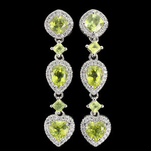 Unheated Heart Green Peridot 7x5mm Simulated Cz 925 Sterling Silver Earrings