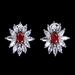 Heated Marquise Red Ruby 8x4mm Tanzanite 925 Sterling Silver Earrings