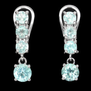 Unheated Round Blue Apatite 5mm White Gold Plate 925 Sterling Silver Earrings