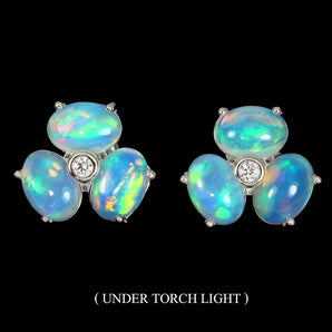 Unheated Oval Fire Opal Rainbow 7x5mm Simulated Cz 925 Sterling Silver Earrings