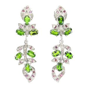 Unheated Oval Chrome Diopside Rhodolite Garnet 925 Sterling Silver Earrings