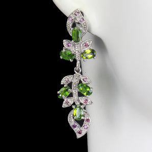 Unheated Oval Chrome Diopside Rhodolite Garnet 925 Sterling Silver Earrings