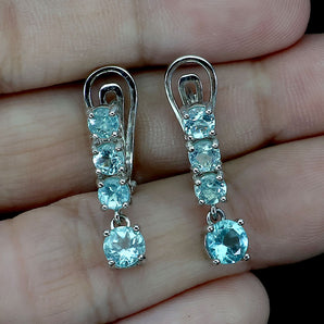 Unheated Apatite 5mm 14K White Gold Plate 925 Sterling Silver Earrings