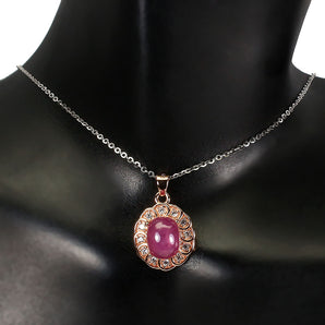 Heated Oval Red Ruby 9x7mm Simulated Cz 925 Sterling Silver Necklace 18 Inches