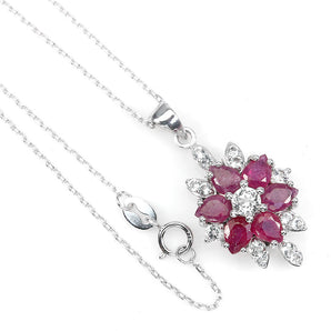 Heated Oval Red Ruby 5x4mm White Topaz 925 Sterling Silver Necklace 18 Inches