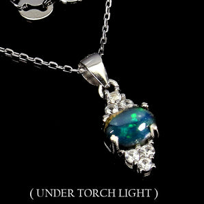Clarity Enhanced Black Opal 8x6mm White Topaz 925 Sterling Silver Necklace 18