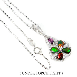 Clarity Enhanced Pear Black Opal Gems Simulated Cz 925 Sterling Silver Necklace