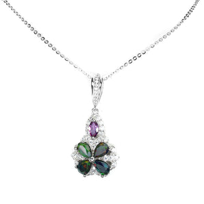 Clarity Enhanced Pear Black Opal Gems Simulated Cz 925 Sterling Silver Necklace