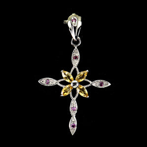 Unheated Marquise Citrine 6x3mm Rhodolite Garnet 925 Sterling Silver Pendant