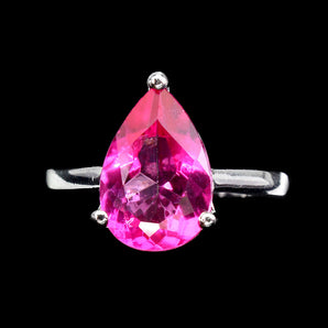 Pear Pink Topaz 12x8mm 14K White Gold Plate 925 Sterling Silver Ring Size 7