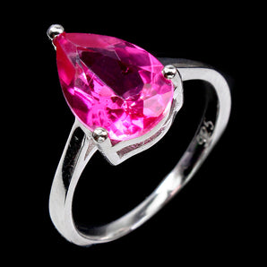 Pear Pink Topaz 12x8mm 14K White Gold Plate 925 Sterling Silver Ring Size 7