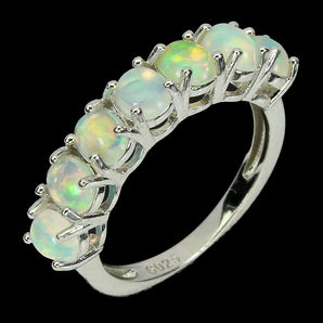 Unheated Oval Fire Opal Rainbow Full Flash 5x4mm 925 Sterling Silver Ring 8