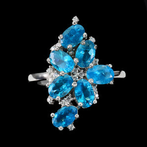 Unheated Oval Blue Apatite 6x4mm Simulated Cz 925 Sterling Silver Ring Size 10