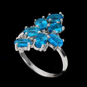 Unheated Oval Blue Apatite 6x4mm Simulated Cz 925 Sterling Silver Ring Size 10