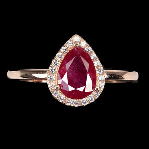 Heated Pear Ruby 8x6mm Simulated Cz Rose Gold Plate 925 Sterling Silver Ring 9.5