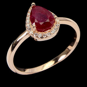 Heated Pear Ruby 8x6mm Simulated Cz Rose Gold Plate 925 Sterling Silver Ring 9.5