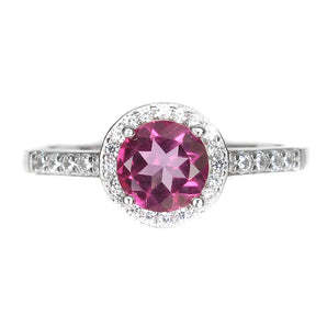 Surface Coated Round Pink Topaz 6mm Simulated Cz 925 Sterling Silver Ring 7.5