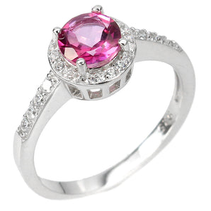 Surface Coated Round Pink Topaz 6mm Simulated Cz 925 Sterling Silver Ring 7.5