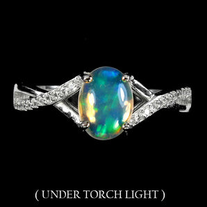 Unheated Oval Fire Opal Rainbow 8x6mm Simulated Cz 925 Sterling Silver Ring 7