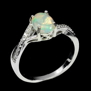 Unheated Oval Fire Opal Rainbow 8x6mm Simulated Cz 925 Sterling Silver Ring 7