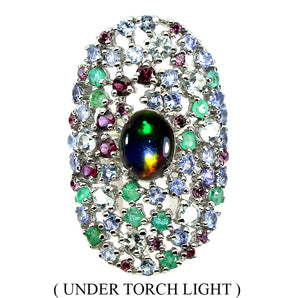 Clarity Enhanced Oval Black Opal 9x7mm Emerald Gems 925 Sterling Silver Ring 8.5