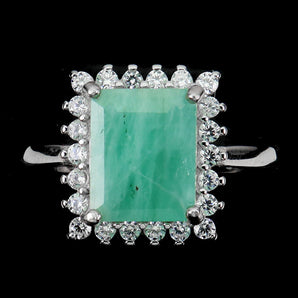 Unheated Octagon Green Emerald 10x8mm Simulated Cz 925 Sterling Silver Ring 8.5