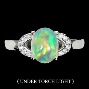 Unheated Oval Fire Opal 9x7mm Simulated Cz 925 Sterling Silver Ring Size 8