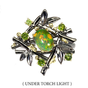 Unheated Oval Fire Opal Rainbow 8x6mm Chrome Diopside 925 Sterling Silver Ring 9