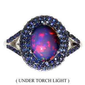 Unheated Oval Fire Opal 9x7mm Sapphire Diamond Cut 925 Sterling Silver Ring Sz 7