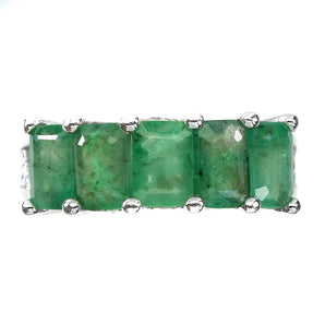 Unheated Octagon Emerald 6x4mm 14K White Gold Plate 925 Sterling Silver Ring 7