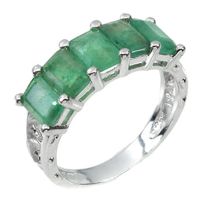 Unheated Octagon Emerald 6x4mm 14K White Gold Plate 925 Sterling Silver Ring 7