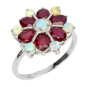 Heated Oval Ruby 5x4mm Fire Opal White Gold Plate 925 Sterling Silver Ring 9.5