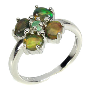 Clarity Enhanced Oval Black Opal 5x4mm Emerald 925 Sterling Silver Ring Size 6.5