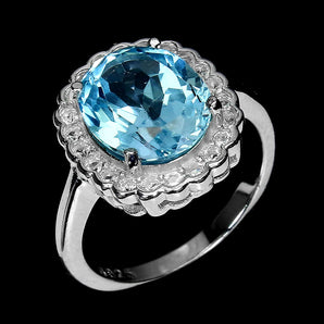 Irradiated Oval Sky Blue Topaz 11x9mm White Topaz 925 Sterling Silver Ring 9