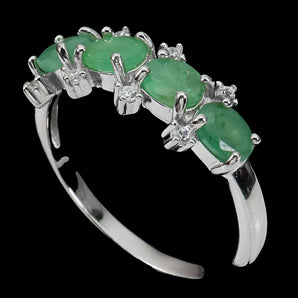 Unheated Oval Green Emerald 5x4mm Simulated Cz 925 Sterling Silver Ring Size 8.5