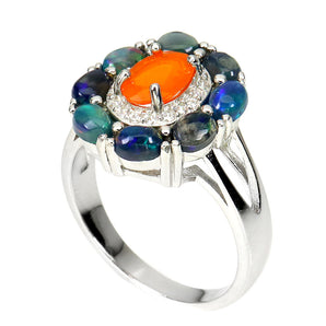 Clarity Enhanced Orange Opal 7x5mm Gems Simulated Cz 925 Sterling Silver Ring