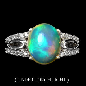 Unheated Oval Fire Opal Rainbow 11x9mm Simulated Cz 925 Sterling Silver Ring 6