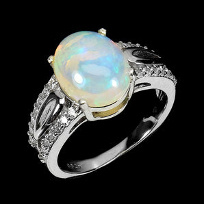 Unheated Oval Fire Opal Rainbow 11x9mm Simulated Cz 925 Sterling Silver Ring 6