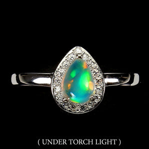 Unheated Pear Fire Opal Rainbow 7x5mm Simulated Cz 925 Sterling Silver Ring Sz 9